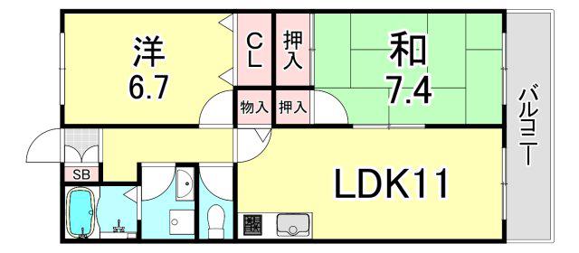 ドミール小林(2LDK/2階)の間取り写真