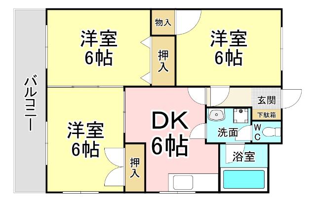 グランドハイツ湯川(3DK/1階)の間取り写真