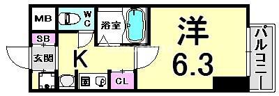 ロイヤルヒル神戸三ノ宮II(1K/3階)の間取り写真