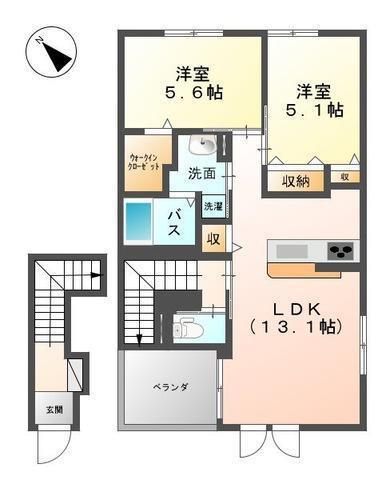 クレイドルさくら(2LDK/2階)の間取り写真