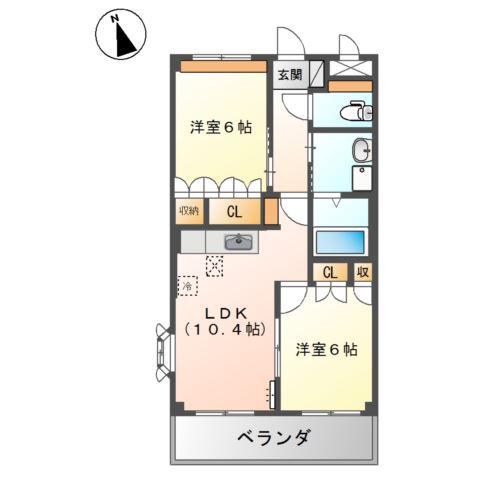 ランドマーク曙弐番館(2LDK/1階)の間取り写真