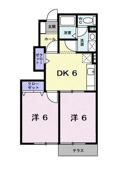 シャトルK(2DK/1階)の間取り写真