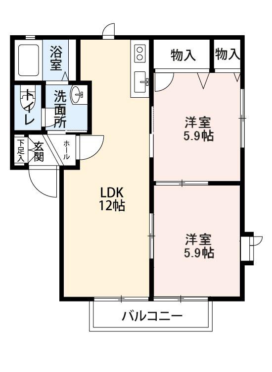 八幡ヶ丘ハイツ B(2LDK/1階)の間取り写真