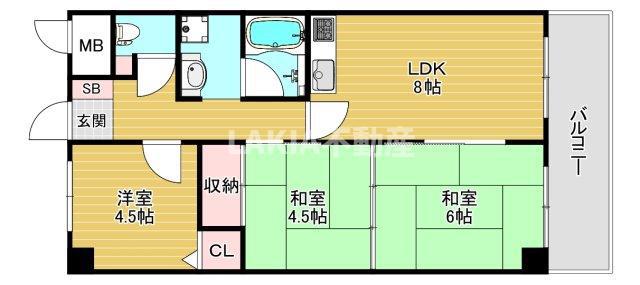 ハイロイヤル夕陽ヶ丘(3DK/4階)の間取り写真