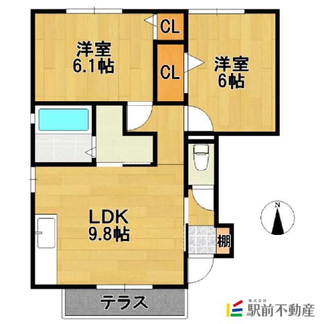 リヴェール A棟(2DK/1階)の間取り写真
