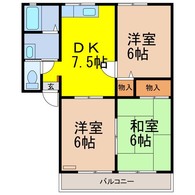 コート倉C棟(3DK/2階)の間取り写真