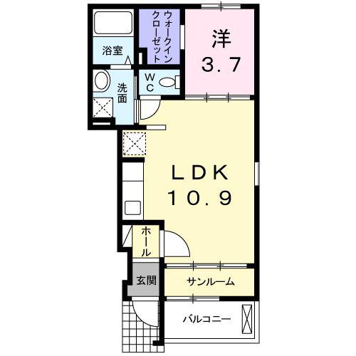 サンリットガーデン(1LDK/1階)の間取り写真