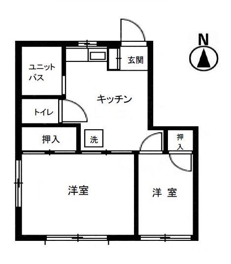 二村ハイツ(2K/3階)の間取り写真