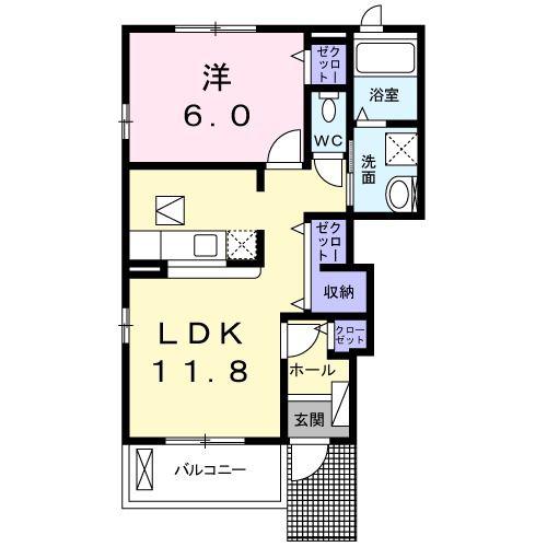 フォンテーヌ.ブローA(1LDK/1階)の間取り写真