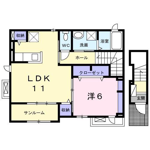 カーサ・アスール(1LDK/2階)の間取り写真