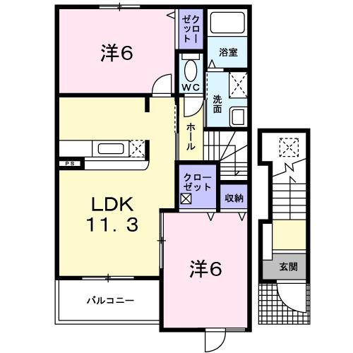 ハーモニーコートC(2LDK/2階)の間取り写真