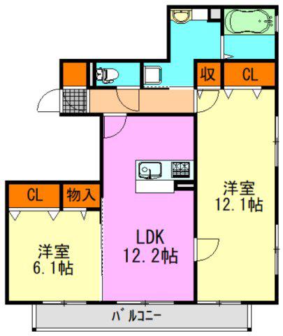 グレイス若草(2LDK/3階)の間取り写真