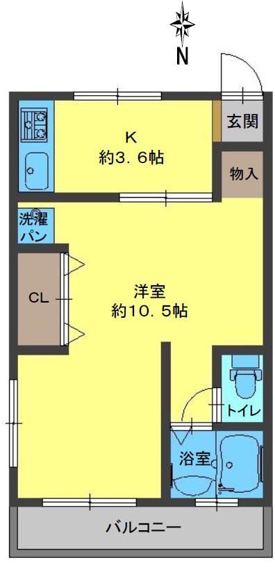 花の木・魚崎浜(1K/2階)の間取り写真