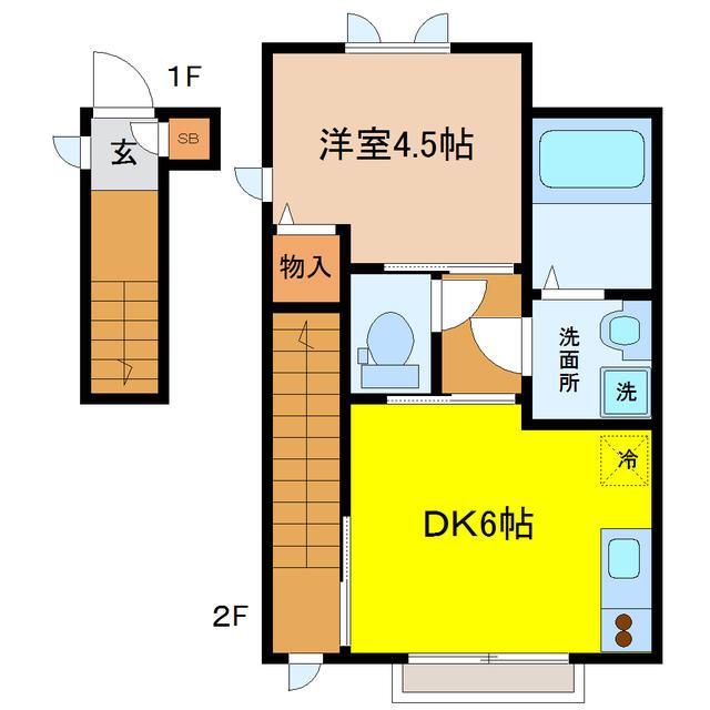 SKYシャンテ(1DK/2階)の間取り写真