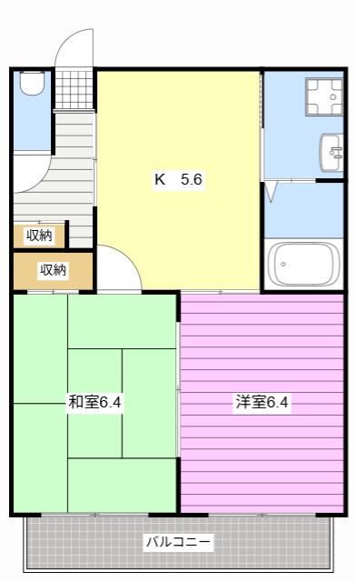 ふるさと(2DK/2階)の間取り写真