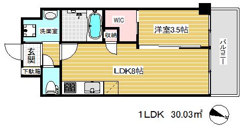 ケーエムエス新生水木通(1LDK/3階)の間取り写真