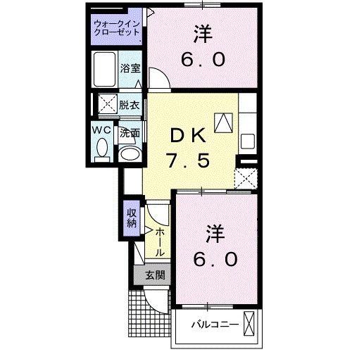 キャッスルビーチ A(2DK/1階)の間取り写真