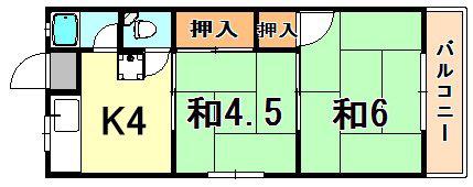 長者ハイツ(2K/1階)の間取り写真