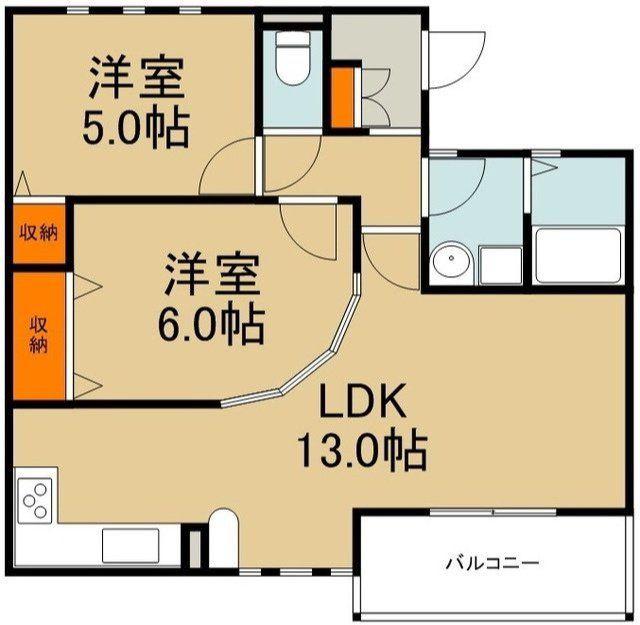 デュオパラッツォA棟(2LDK/2階)の間取り写真