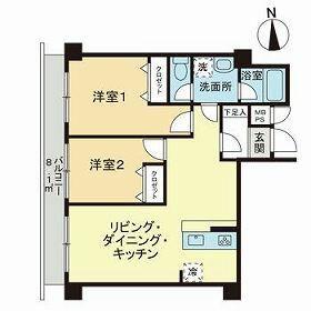 ライオンズマンション江田第3(2LDK/2階)の間取り写真