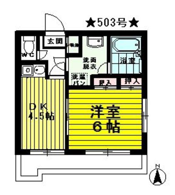 パラージュ西公園(1DK/5階)の間取り写真