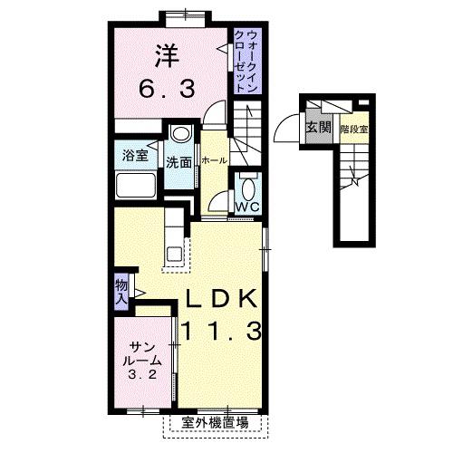 グロリオサ川根(1LDK/2階)の間取り写真