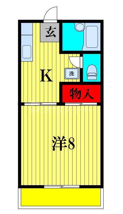 ロイヤルヒルB(1K/2階)の間取り写真