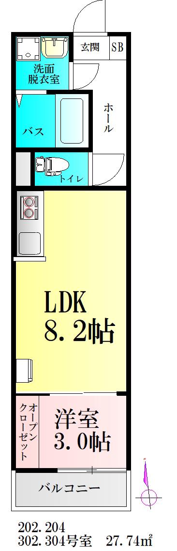 マシェルナ美田園(1LDK/3階)の間取り写真