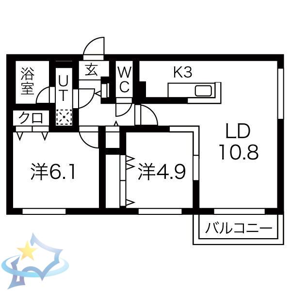 ブランシャール幌西(2LDK/3階)の間取り写真