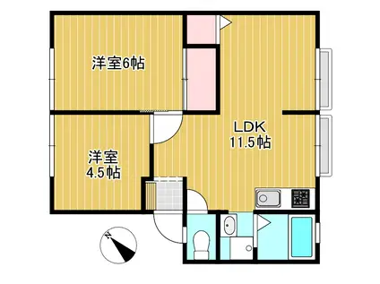 ジュネス吉田D(2LDK/1階)の間取り写真