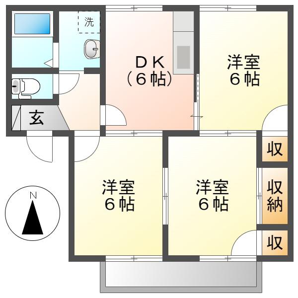 ラディアンスシェルA棟(3DK/1階)の間取り写真