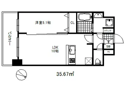 プレサンス兵庫ヴィアーレ(1LDK/5階)の間取り写真