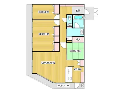 ヴェルパーク西中央マジェスティ(3LDK/3階)の間取り写真