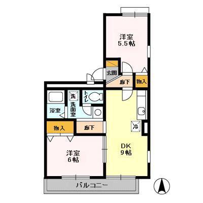 ロイヤルハウスB(2DK/2階)の間取り写真