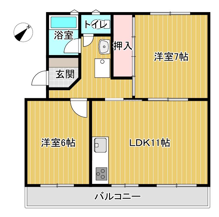 永原ハイツB(2LDK/1階)の間取り写真