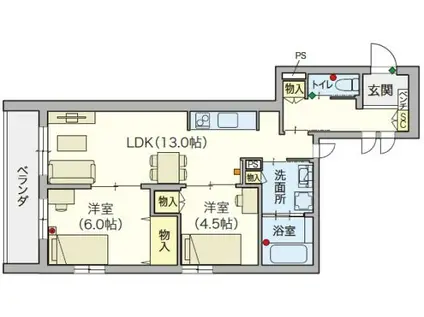 SERENITY COURT 東新町(2LDK/3階)の間取り写真