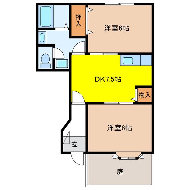 ユートピア次木B(2DK/1階)の間取り写真