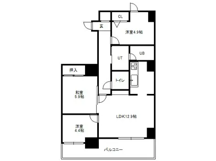 セザール伏見(3LDK/2階)の間取り写真