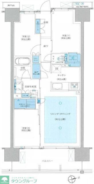 オハナ柏たなかパークフロント(3LDK/11階)の間取り写真