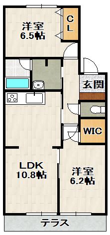 くるみハイツ(2LDK/1階)の間取り写真