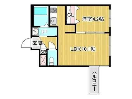 ビナーリオ旭山公園通(1LDK/4階)の間取り写真
