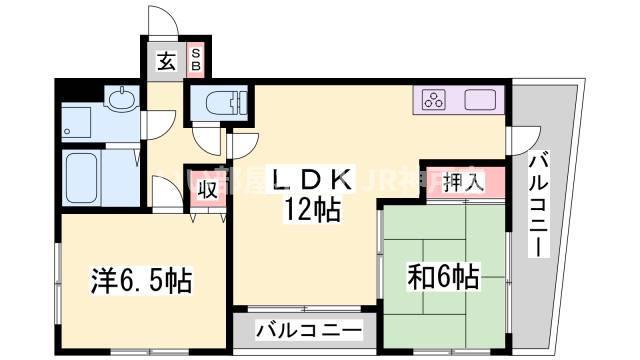 アベニュー夢野(2LDK/4階)の間取り写真