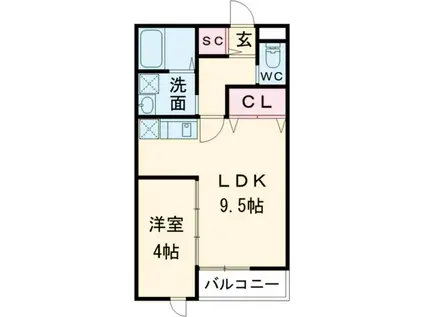ルミナスAI苅田A棟(1LDK/2階)の間取り写真