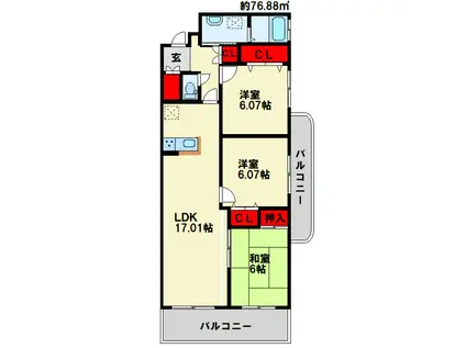 グラシューズ・エール(3LDK/5階)の間取り写真