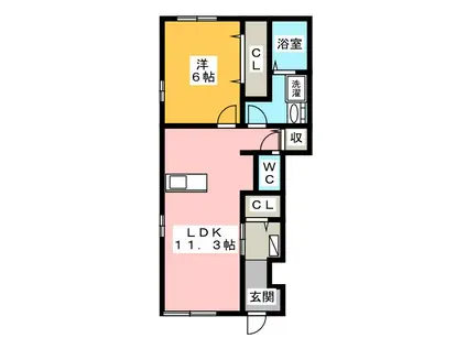 セリーナ B棟(1LDK/1階)の間取り写真
