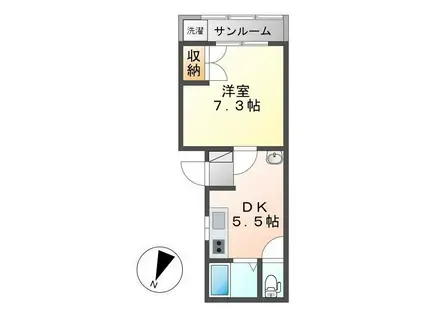 ロアール青葉(1DK/2階)の間取り写真