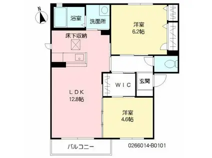 カーサ・ラピスB(2LDK/1階)の間取り写真