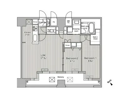 ラクレイス県庁口(2LDK/14階)の間取り写真