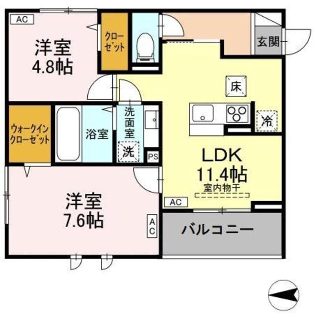 DALLE DE VERRE(2LDK/1階)の間取り写真