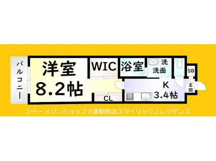 サンシャイン・キャナル小倉(1K/2階)の間取り写真
